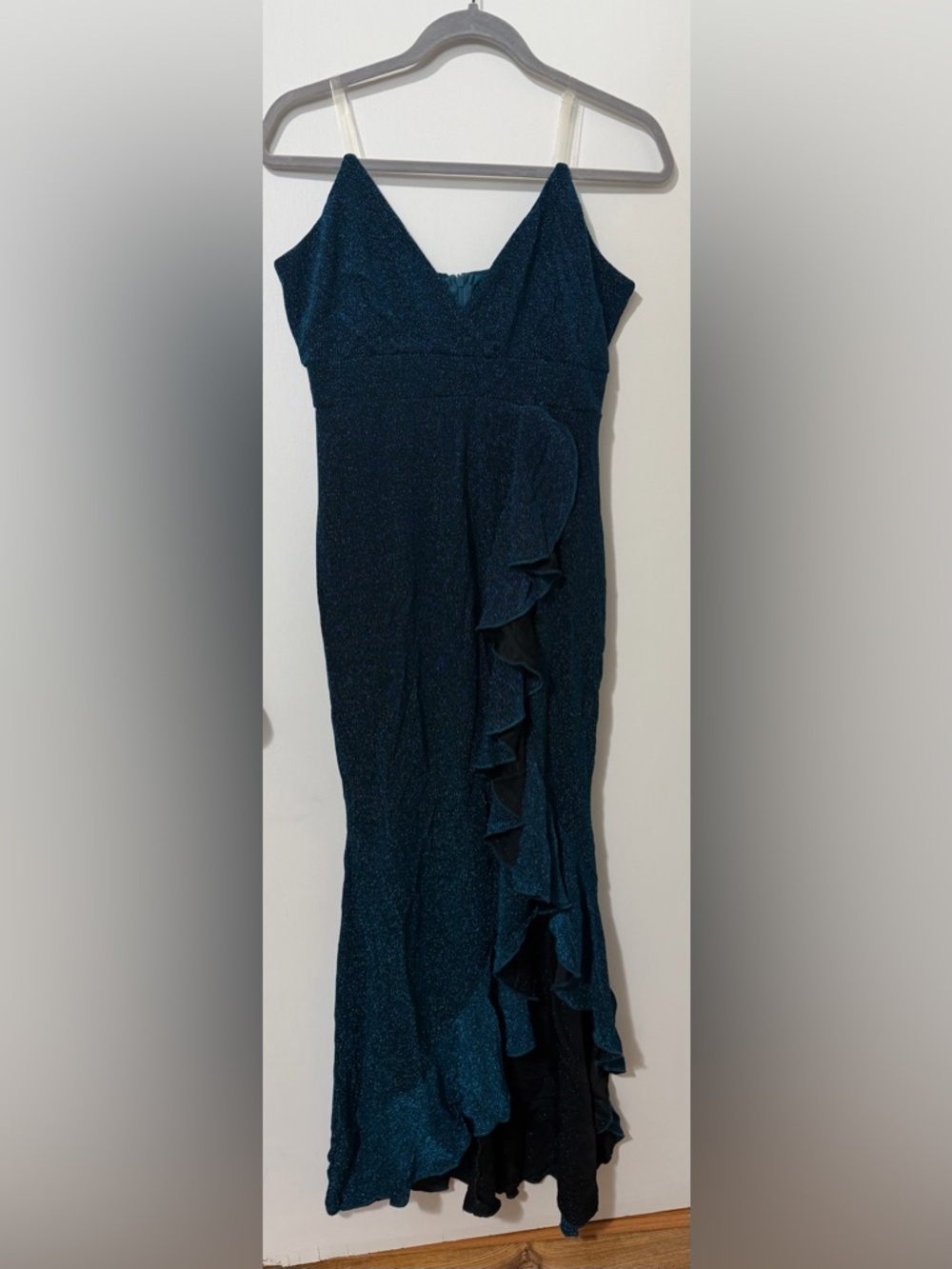 Teal Glitter Ruffle Formal Dress Mermaid Maxi Evening Gown Prom Dress